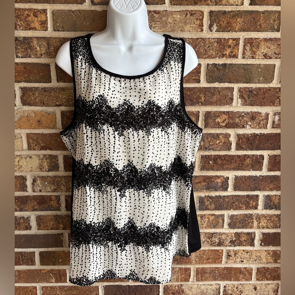 LOFT Black and White Sequin Tank Top